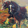 Vintage Oil Painting Of Rural Scene With Horses 