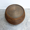 Vintage Pencil Reed Drum Style Side Table With Glass Top