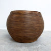 Vintage Pencil Reed Drum Style Side Table With Glass Top