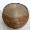 Vintage Pencil Reed Drum Style Side Table With Glass Top