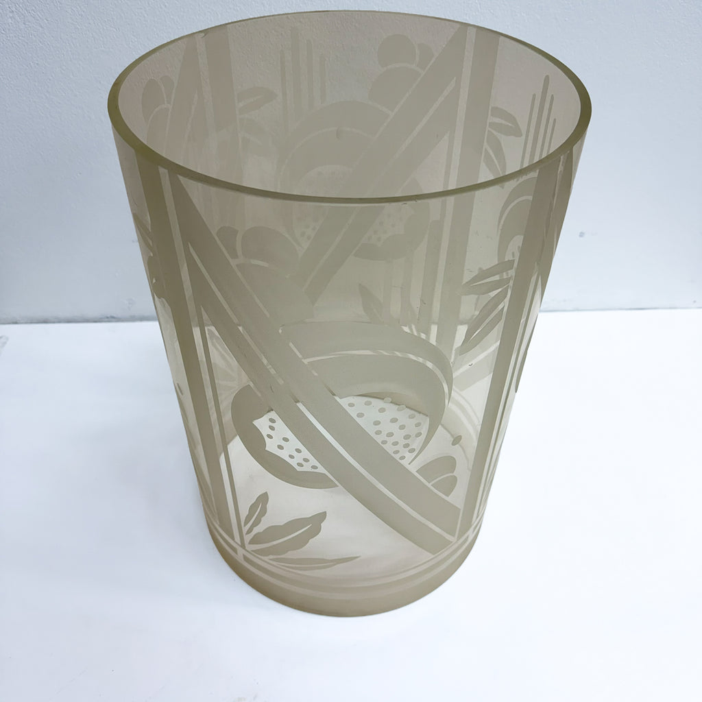 Vintage Round Glass Side Table With Etching Details