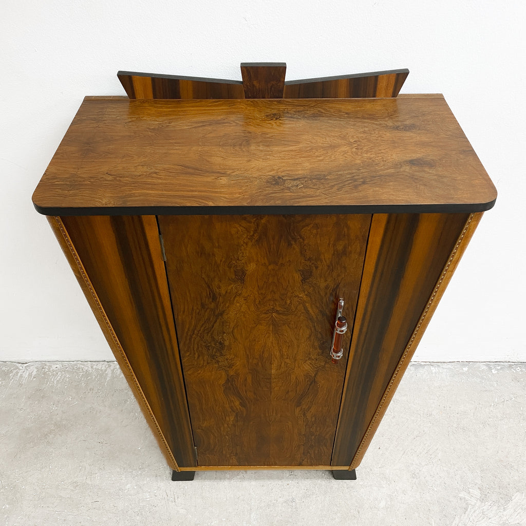 Walnut And Maple Art Deco Style Bedside Cabinet