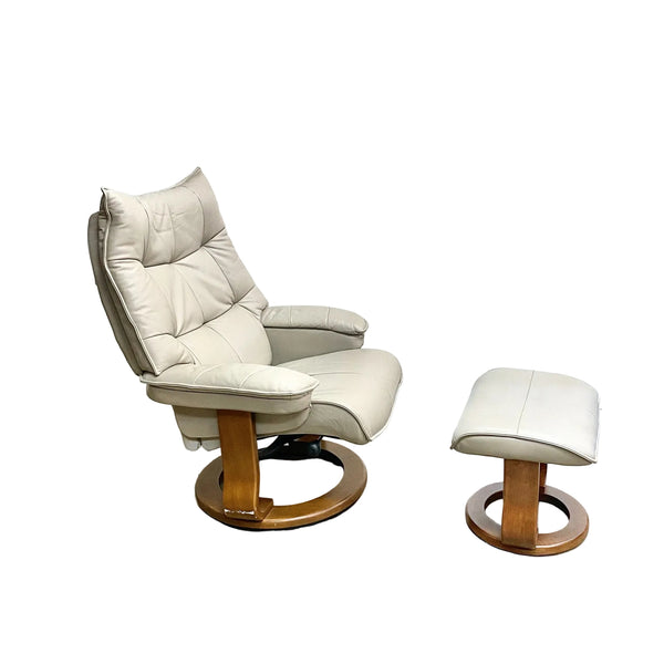Ecornes Norwegian Stressless Leather Recliner Armchair With Footstool 