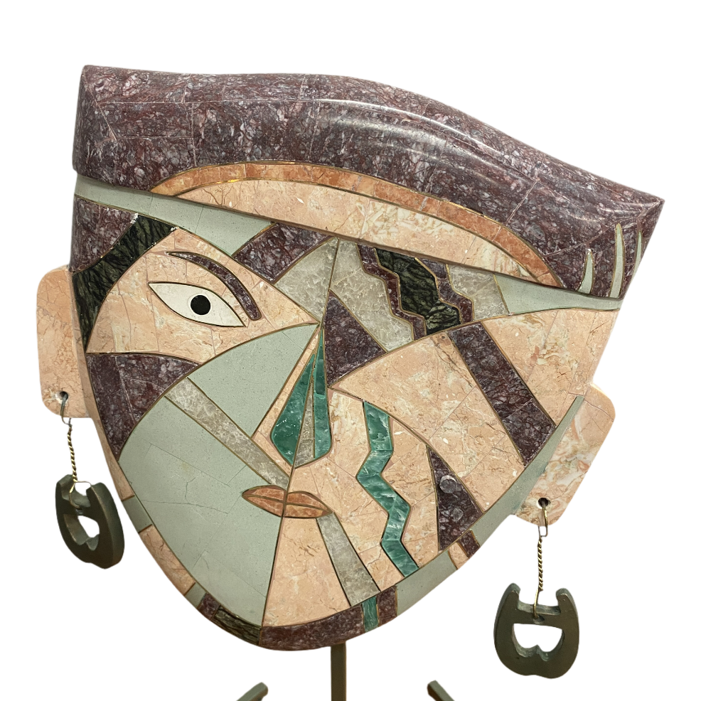 Pair Late 20th Century Tessellated Stone Sculptural Face Mask - Attrib. Joseph De Castro