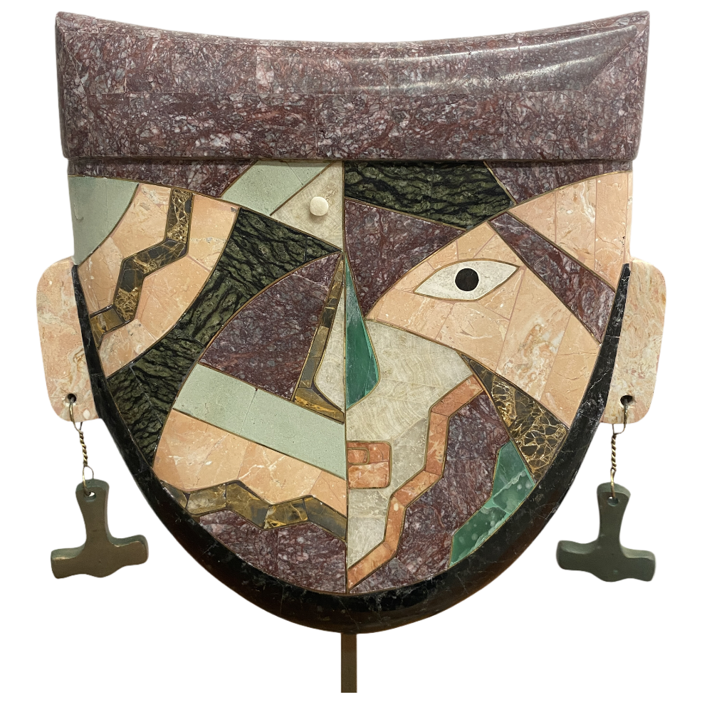 Pair Late 20th Century Tessellated Stone Sculptural Face Mask - Attrib. Joseph De Castro
