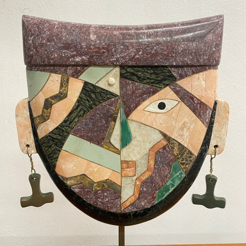 Pair Late 20th Century Tessellated Stone Sculptural Face Mask - Attrib. Joseph De Castro
