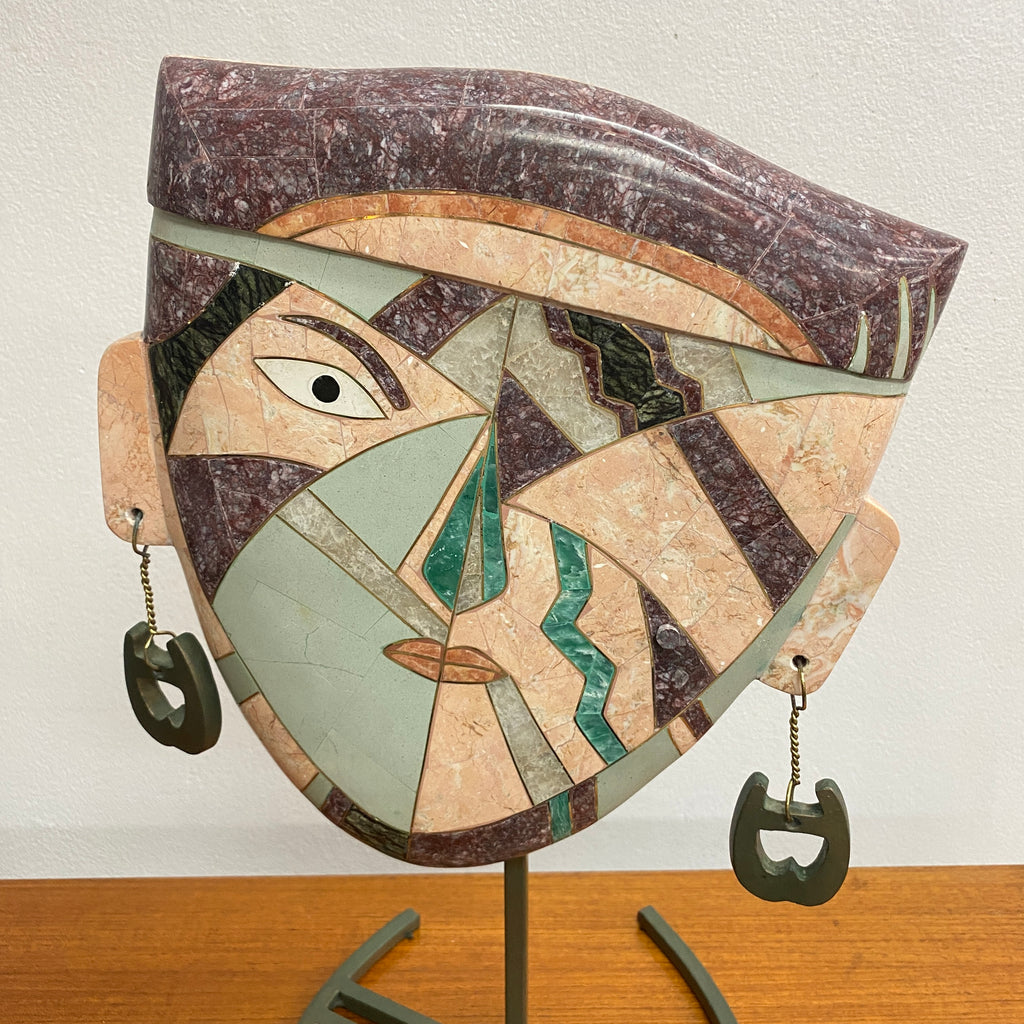 Pair Late 20th Century Tessellated Stone Sculptural Face Mask - Attrib. Joseph De Castro