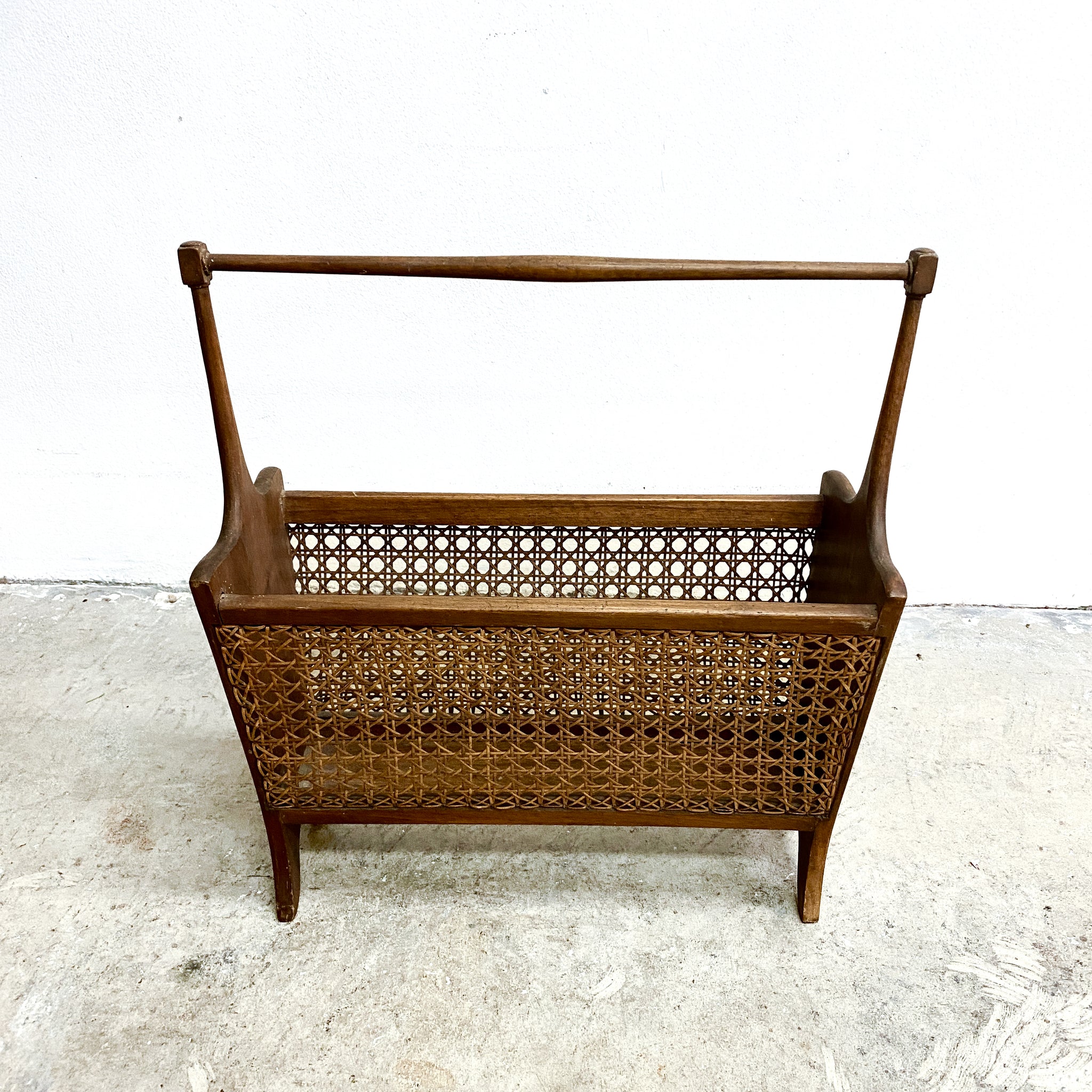 Mid Century Wood & Cane Rattan Magazine Rack– The Design Ark