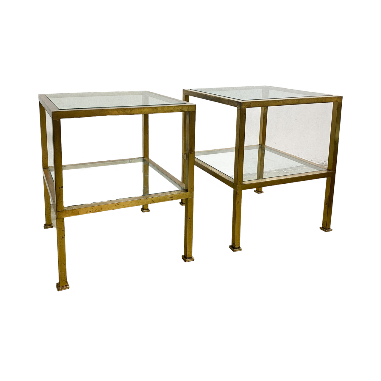 Pair Of Vintage Brass Side Tables With Glass Tops