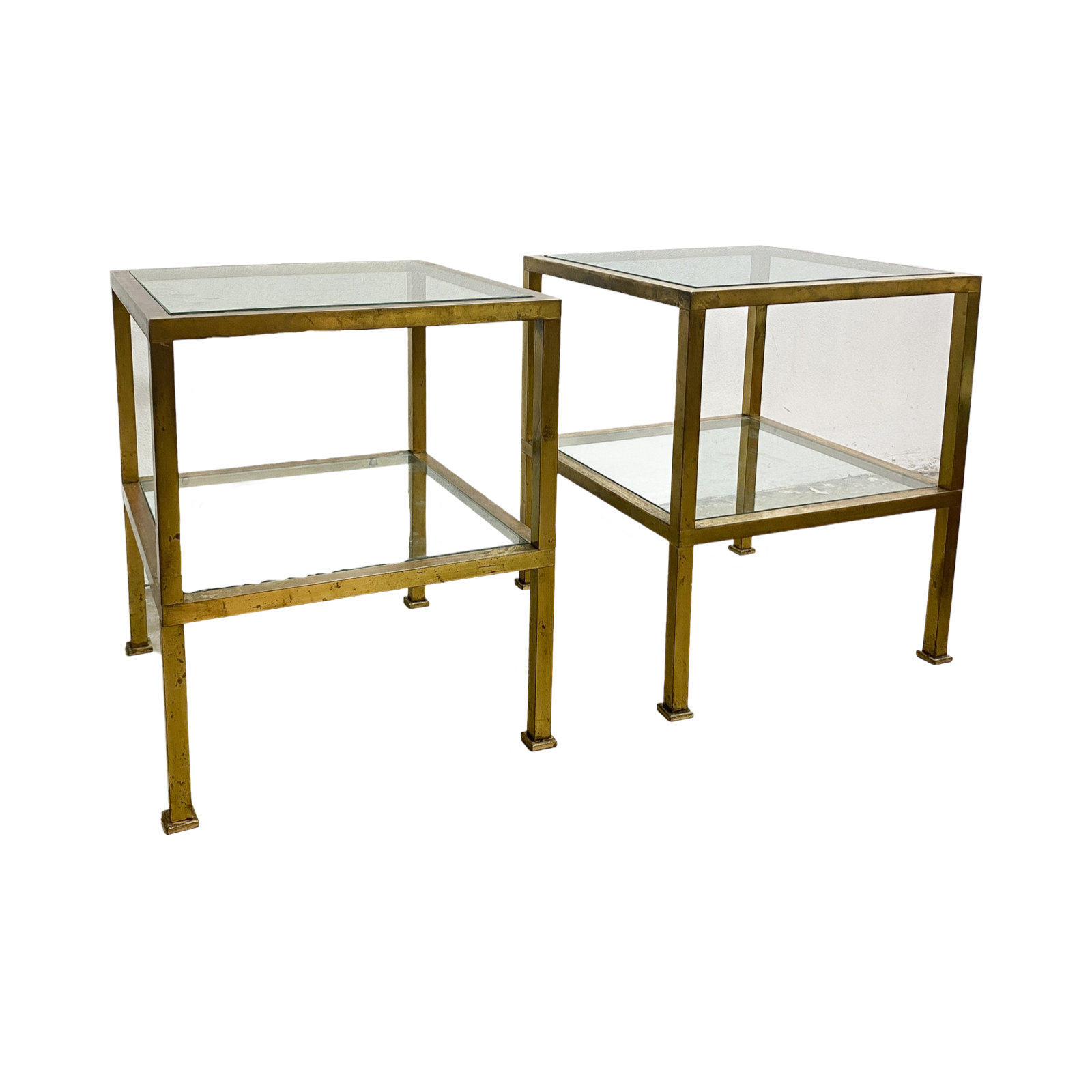 Pair Of Vintage Brass Side Tables With Glass Tops – The Design Ark