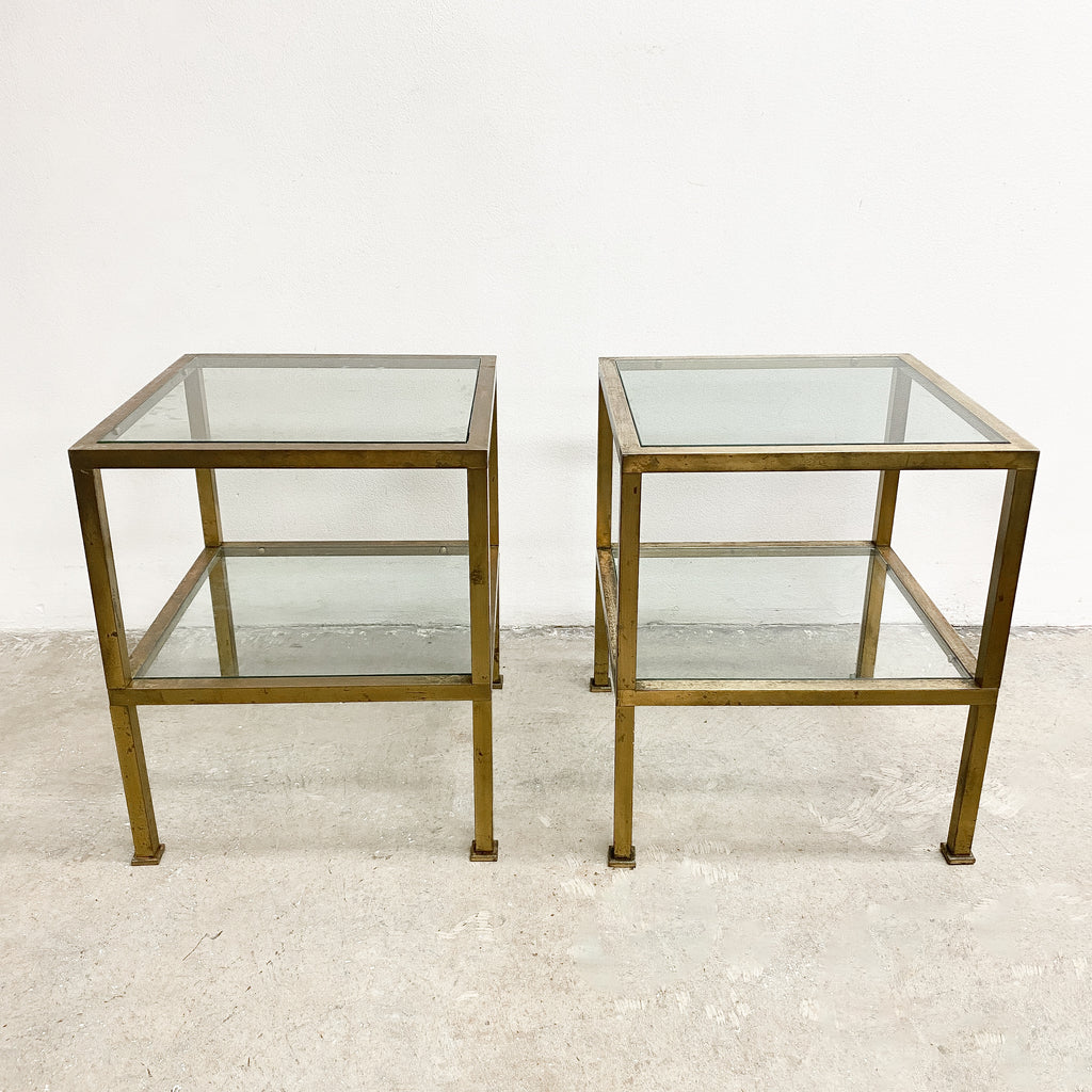 Pair Of Vintage Brass Side Tables With Glass Tops