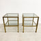 Pair Of Vintage Brass Side Tables With Glass Tops