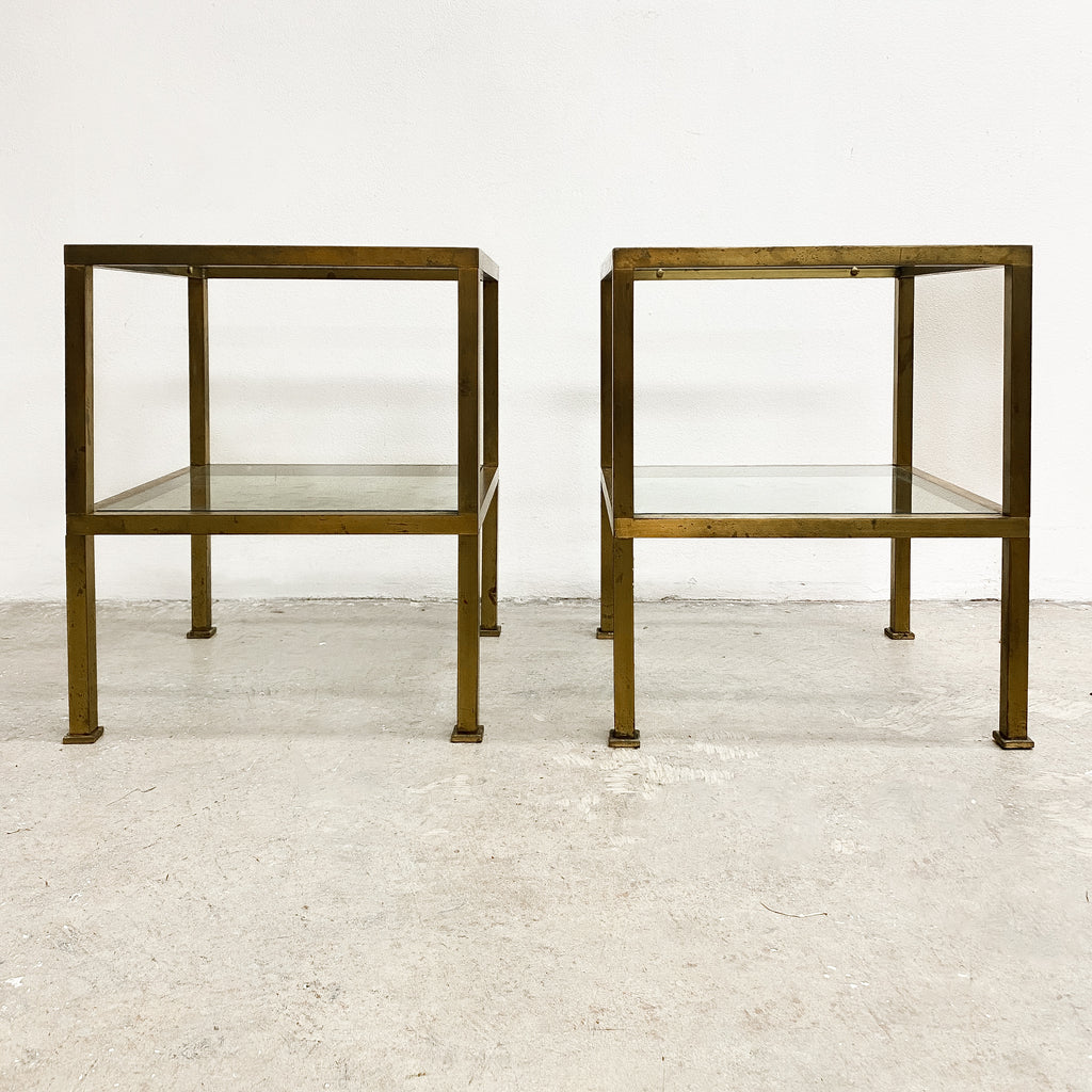 Pair Of Vintage Brass Side Tables With Glass Tops