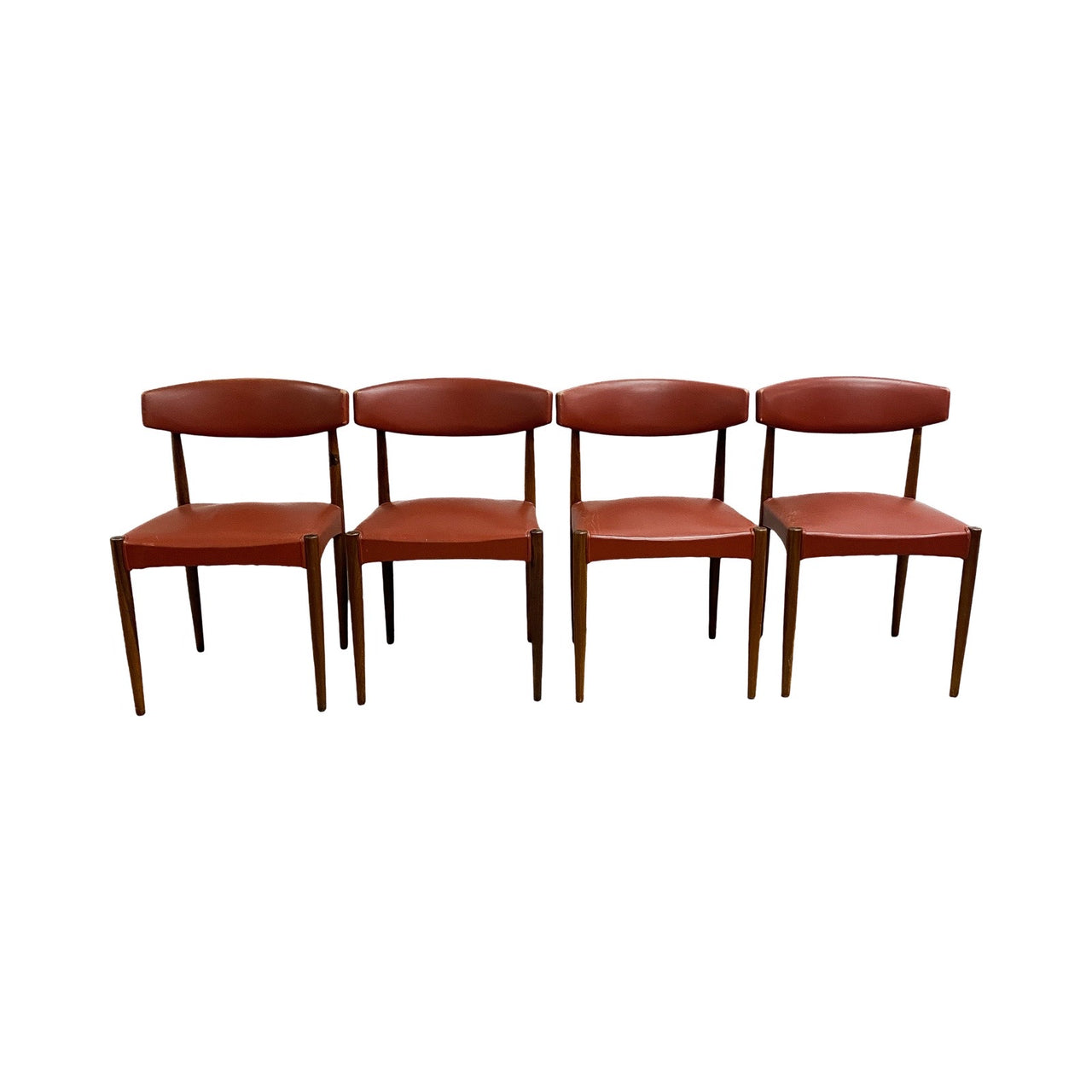 Set Of 4 Mid Century Danish Leather And Rosewood Dining Chairs