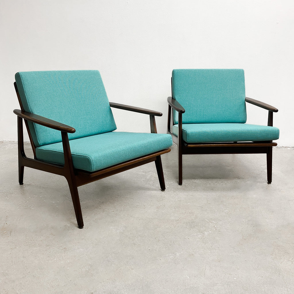 Mid Century Parker Rattan Back Armchairs - Restored And Newly Upholstered