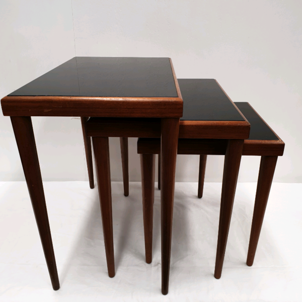 1950's Nest of Tables with Black Vitrolight Glass Tops
