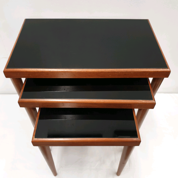1950's Nest of Tables with Black Vitrolight Glass Tops