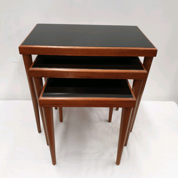 1950's Nest of Tables with Black Vitrolight Glass Tops