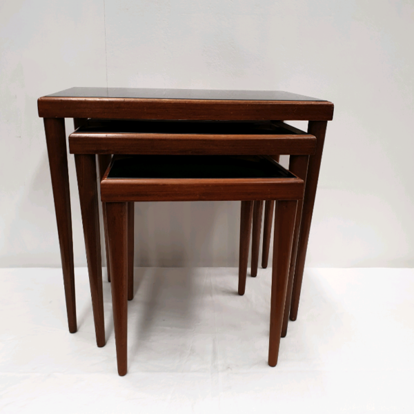 1950's Nest of Tables with Black Vitrolight Glass Tops