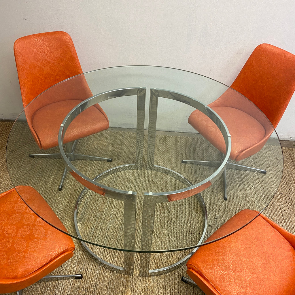 1970's Milo Baughman Designer Chrome & Glass Dining Table