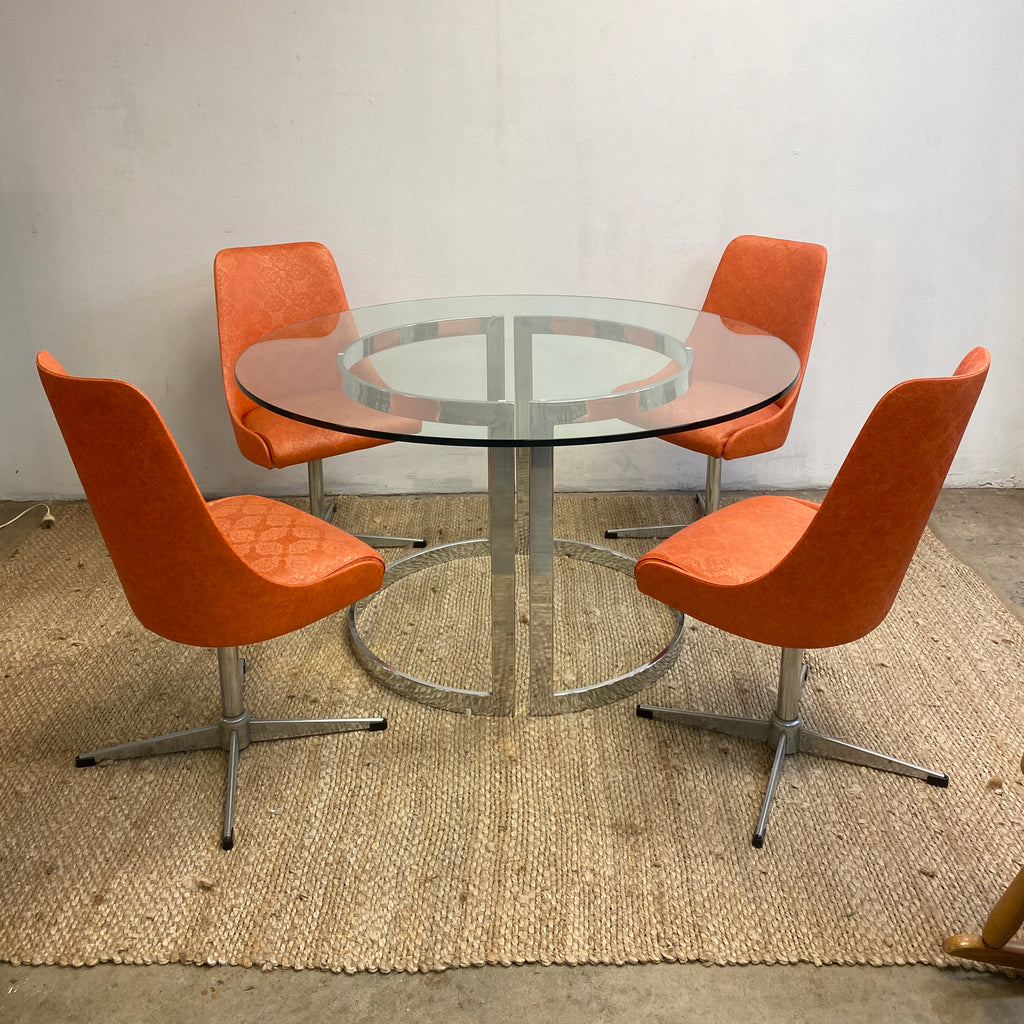 1970's Milo Baughman Designer Chrome & Glass Dining Table