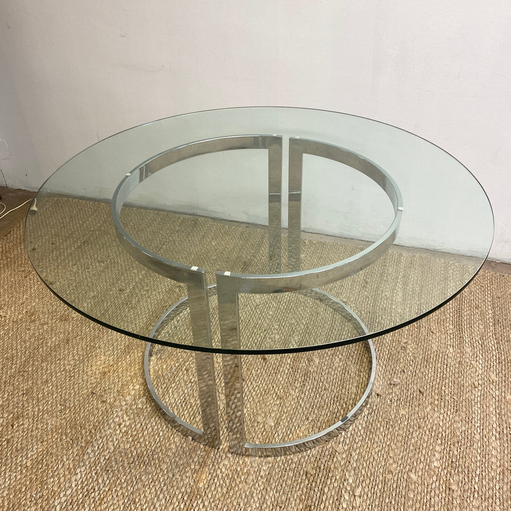 1970's Milo Baughman Designer Chrome & Glass Dining Table
