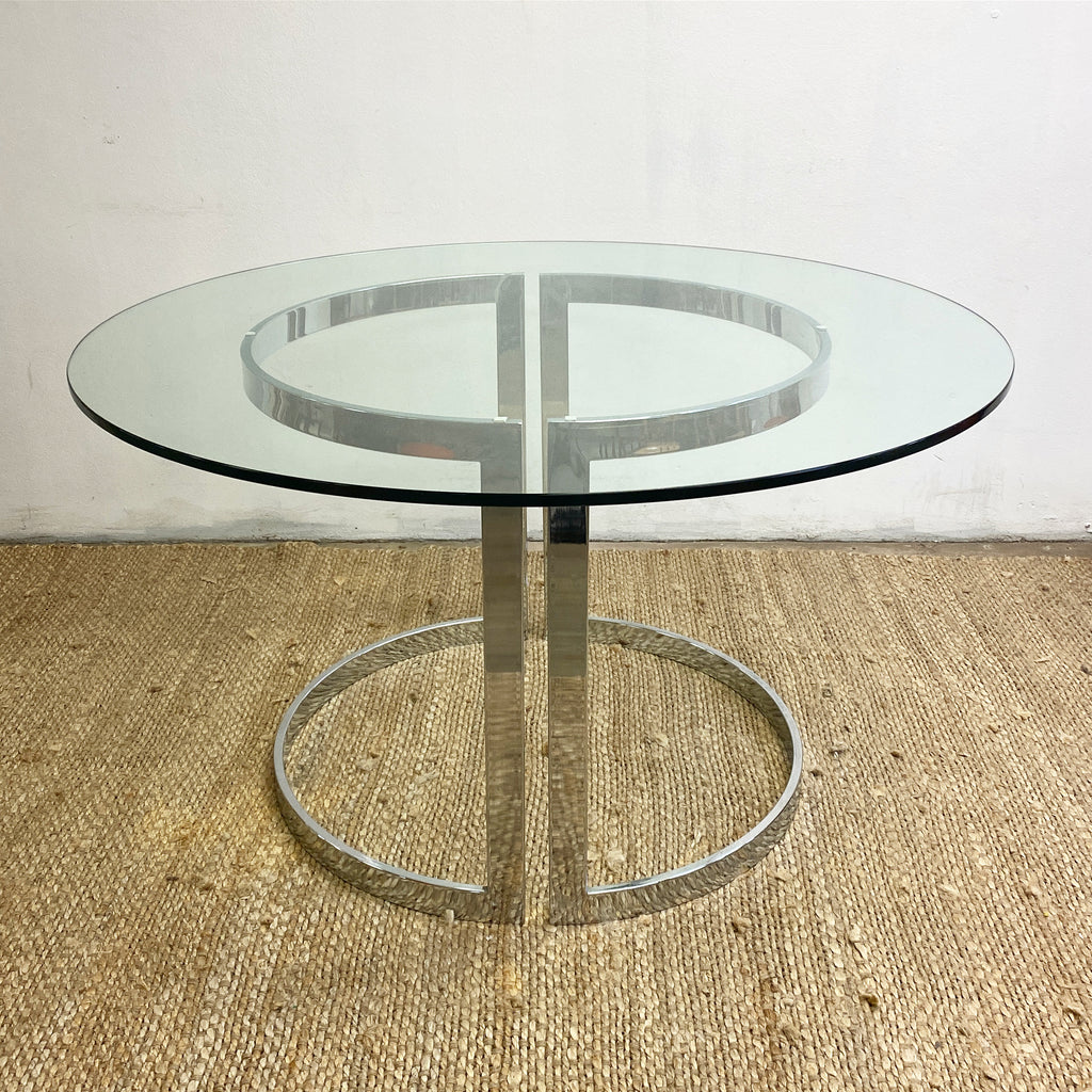 1970's Milo Baughman Designer Chrome & Glass Dining Table