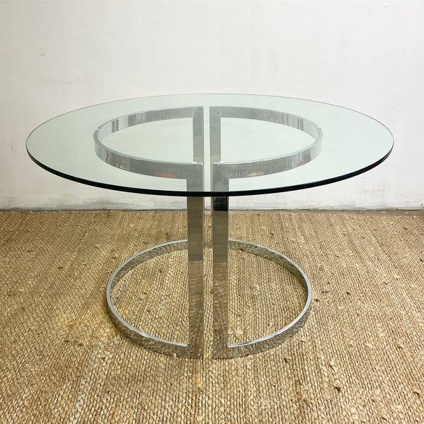 1970's Milo Baughman Designer Chrome & Glass Dining Table