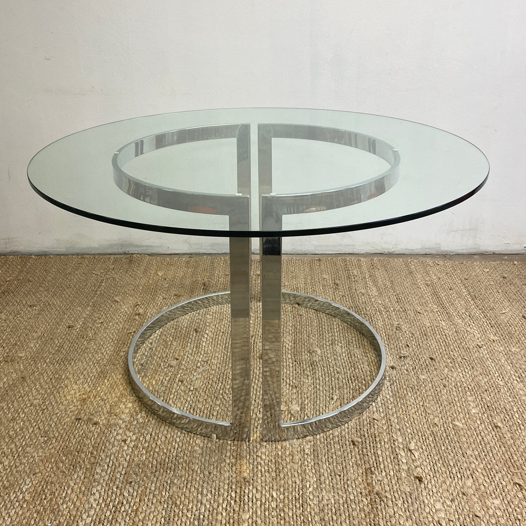 1970's Milo Baughman Designer Chrome & Glass Dining Table
