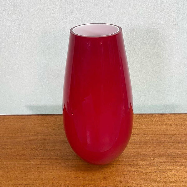 Retro Red Art Glass With White Inner Rim