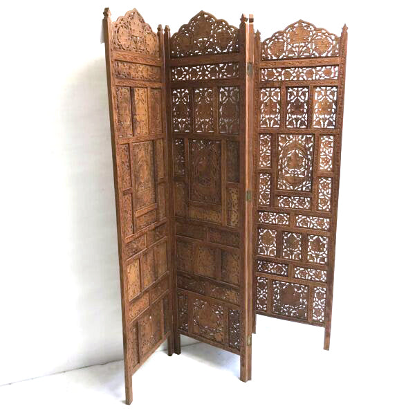 4 Panel Teak Hand Carved Screen