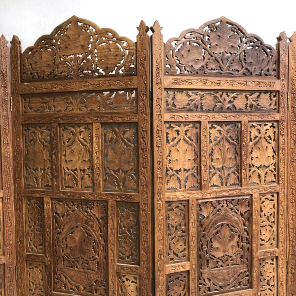 4 Panel Teak Hand Carved Screen