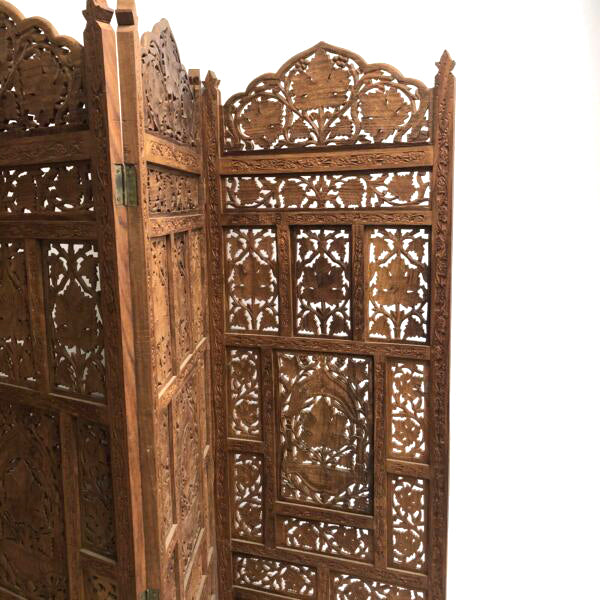 4 Panel Teak Hand Carved Screen