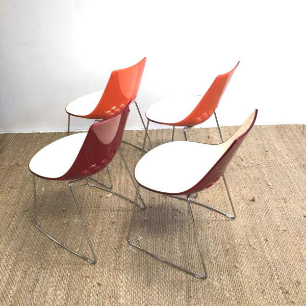 Set 4 1990's Modernist Italian Calligaris ‘JAM’ Chairs Red & Orange
