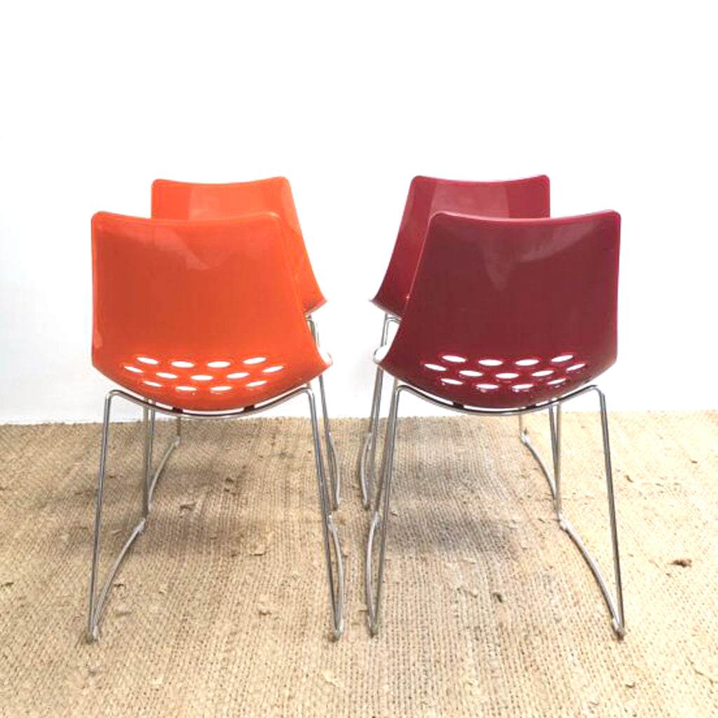 Set 4 1990's Modernist Italian Calligaris ‘JAM’ Chairs Red & Orange