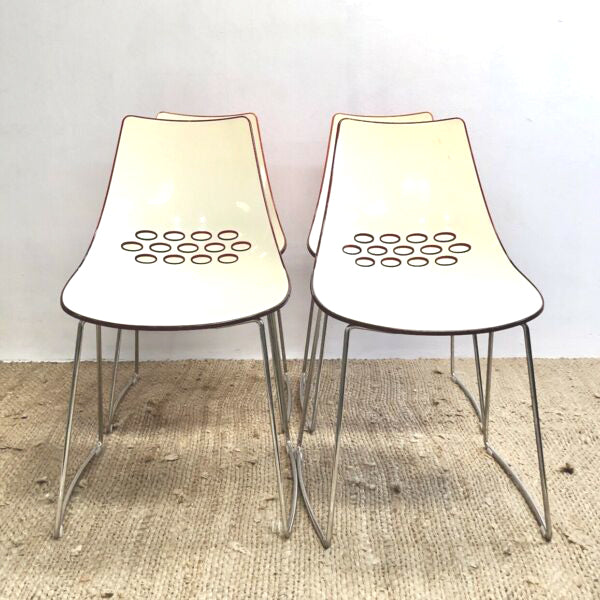 Set 4 1990's Modernist Italian Calligaris ‘JAM’ Chairs Red & Orange