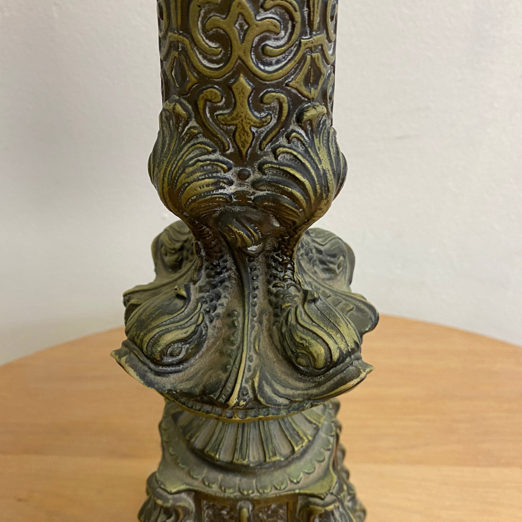 Pair Mid Century 1960's Green Ornate Dolphin Table Lamps