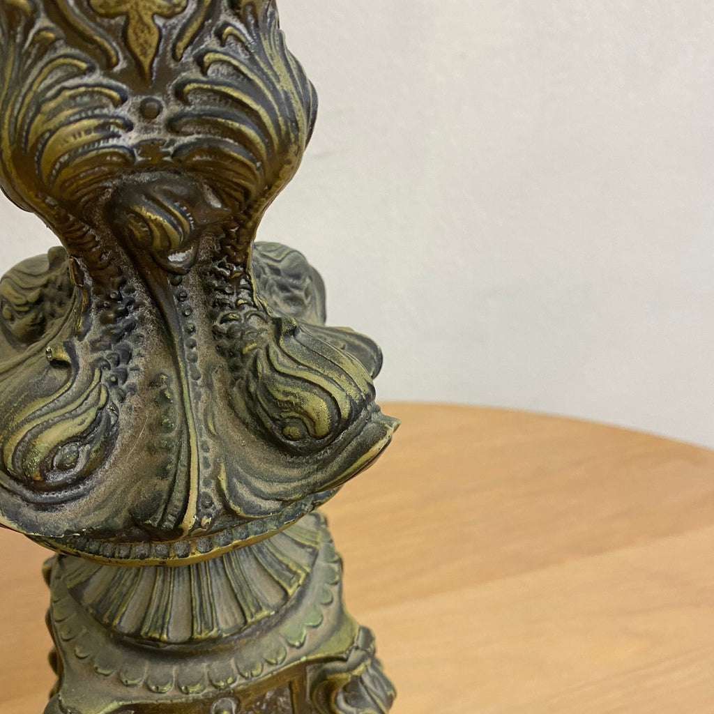 Pair Mid Century 1960's Green Ornate Dolphin Table Lamps