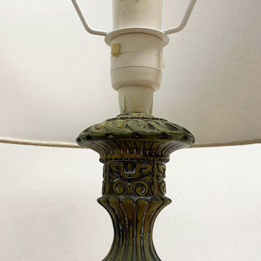 Pair Mid Century 1960's Green Ornate Dolphin Table Lamps