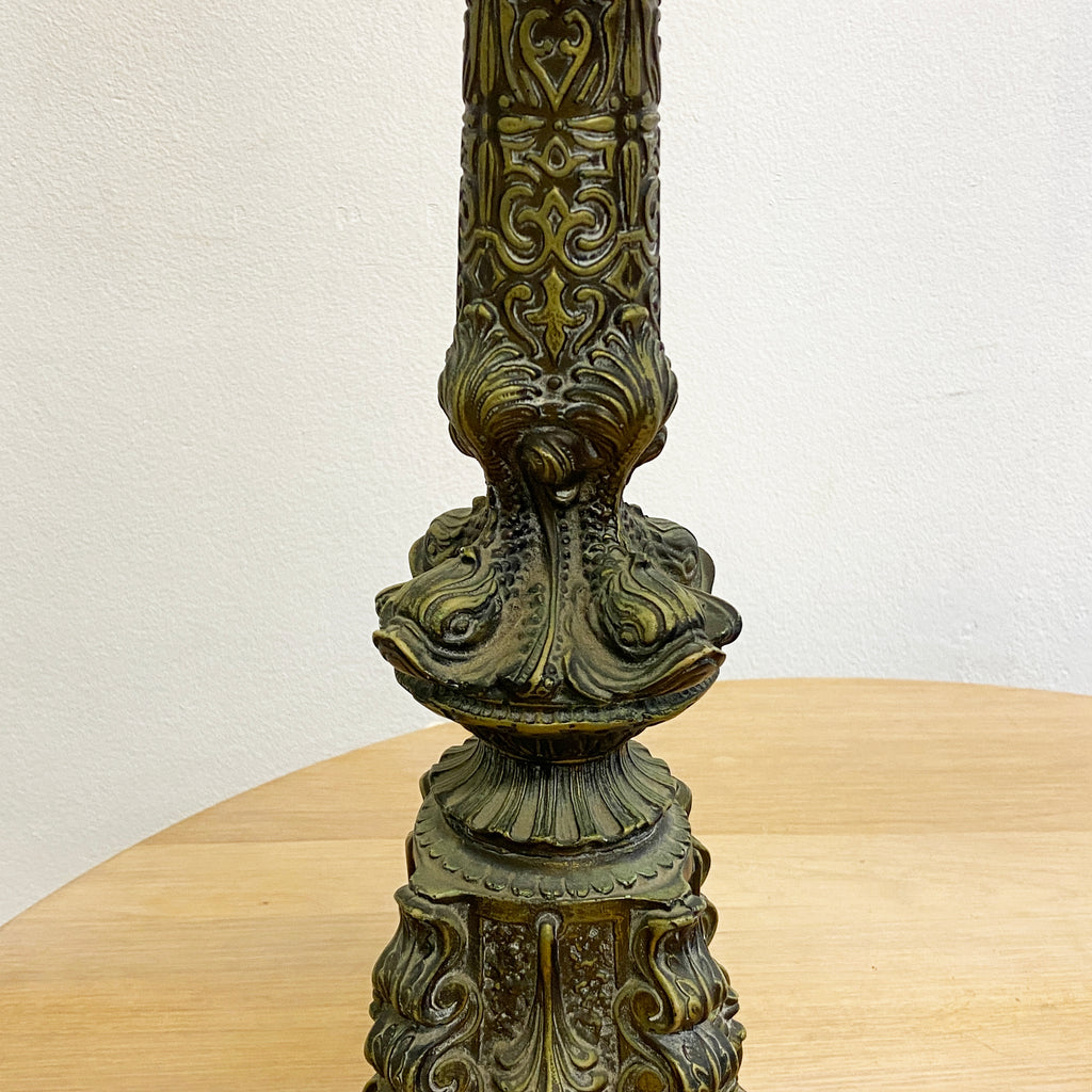 Pair Mid Century 1960's Green Ornate Dolphin Table Lamps