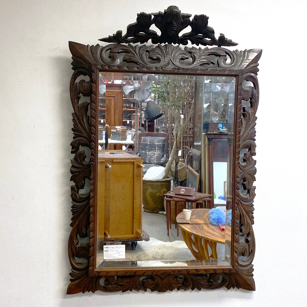 Large Antique French Oak Carved Mantle Cushion Mirror