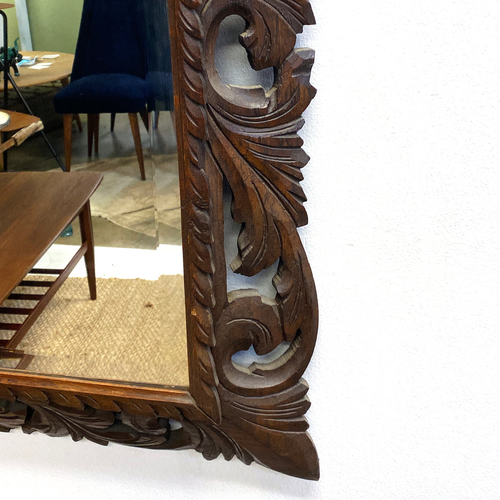 Large Antique French Oak Carved Mantle Cushion Mirror