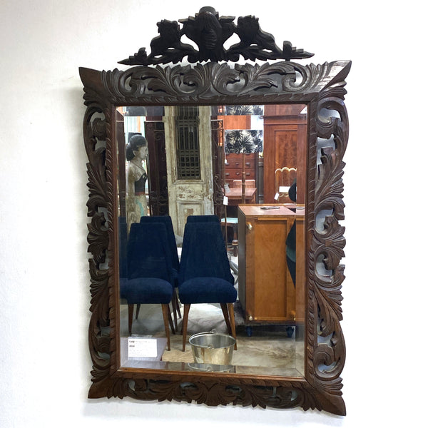 Large Antique French Oak Carved Mantle Cushion Mirror