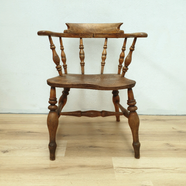 Antique Wooden Spindle Back Elm Elbow Dining Chair Seat c1880