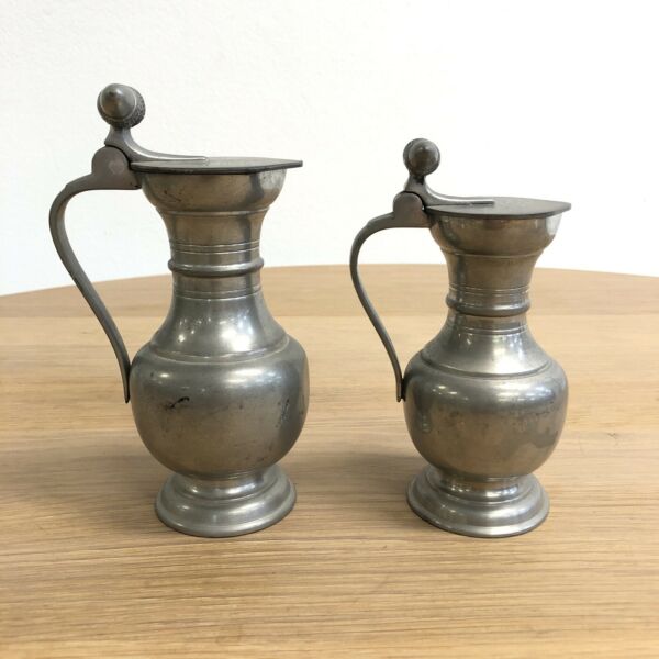 Antique French Pewter Pitcher Lidded Jugs