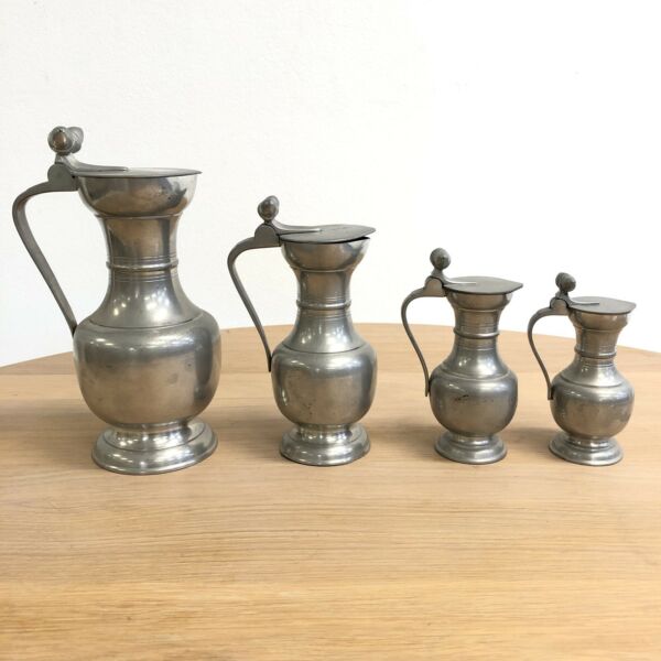 Antique French Pewter Pitcher Lidded Jugs