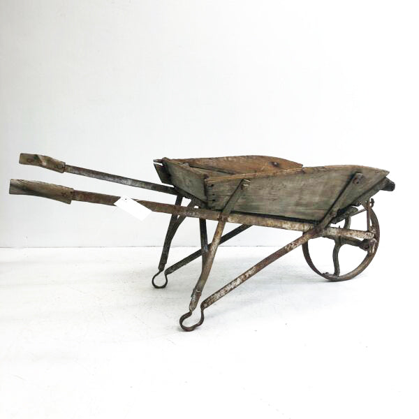 Antique Rustic Wrought Iron Wheel Barrow