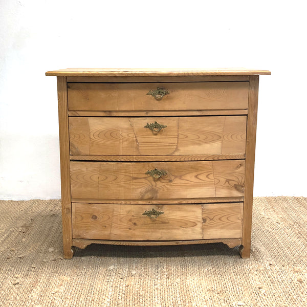 Antique Bow Front European Baltic Pine Chest of Drawers