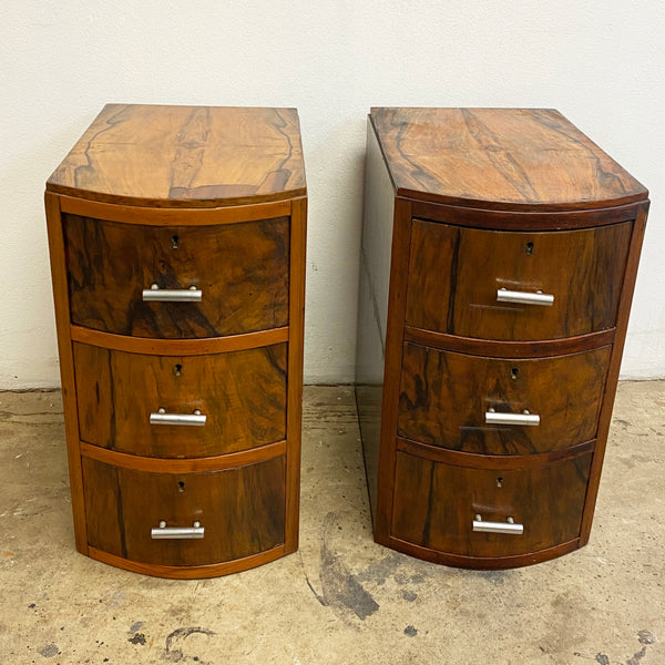 Pair Art Deco Walnut Veneer Bedside Cabinets