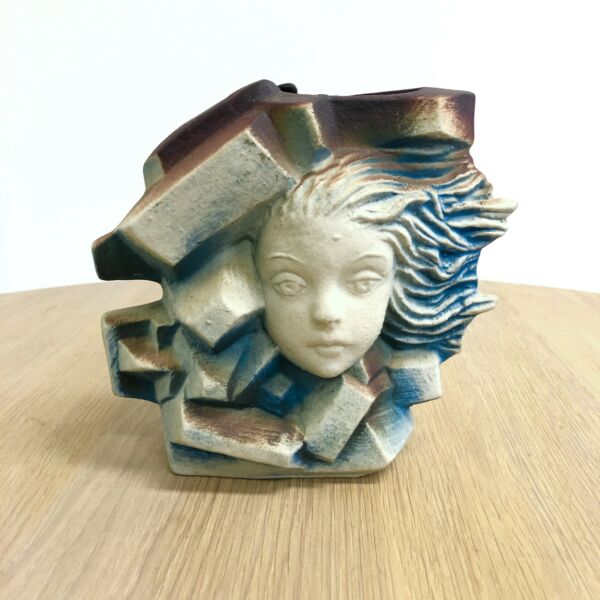 Art Deco Cubist Style Ceramic Head Vase With Girls Face